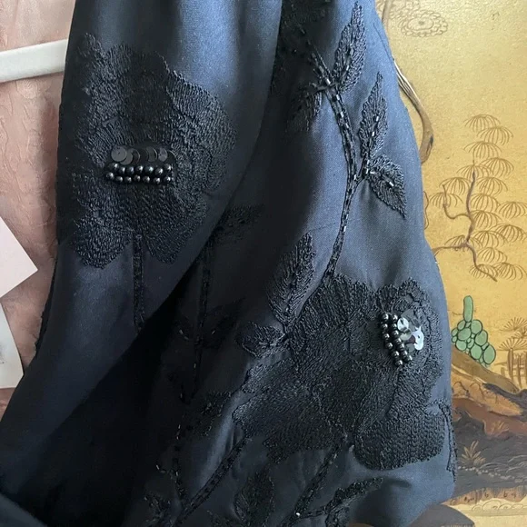 TRACY REESE Black Beaded Embroidered Silk Capelet Wrap Stole Hollywood Glamour M - Picture 3 of 11